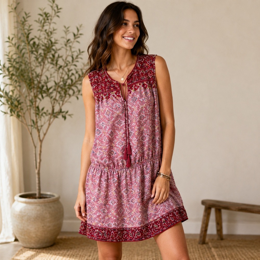 MNG Mango Womens size 6 Drop Waist Sleeveless Beaded Dress